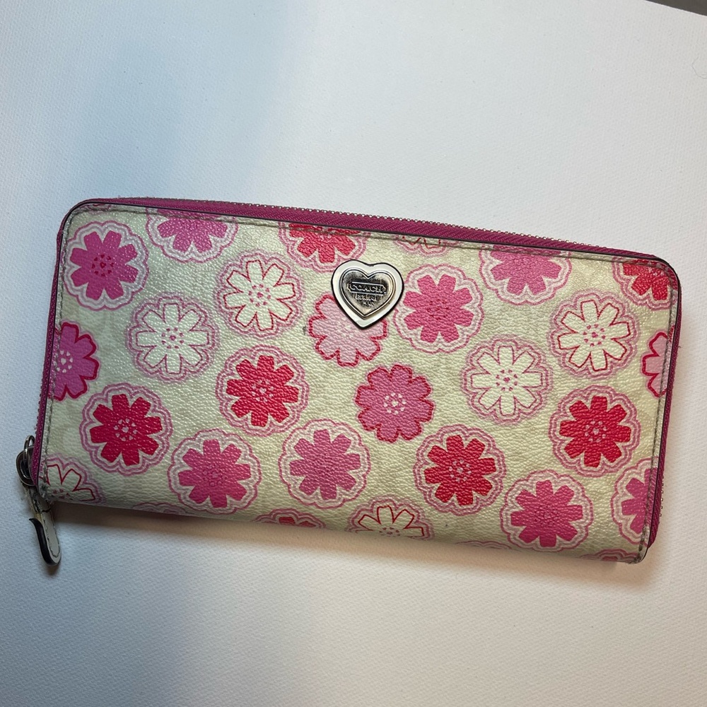 Vintage Coach Floral Print Accordion Zip Wallet F50672 White and Pink Wallet - Picture 5 of 12